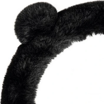 POKROWIEC NA KIEROWNICĘ 37-39-cm PLUSZOWY Z USZAMI MIĘKKI CZARNY MIŚ USZY - obrazek 4