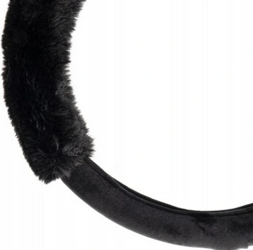 POKROWIEC NA KIEROWNICĘ 37-39-cm PLUSZOWY Z USZAMI MIĘKKI CZARNY MIŚ USZY - obrazek 3