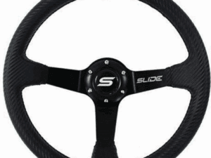 KIEROWNICA SPORTOWA WZÓR CARBON ALUMINIOWA CZARNA + ŻÓŁTY PASEK 35cm SLIDE OUTLET